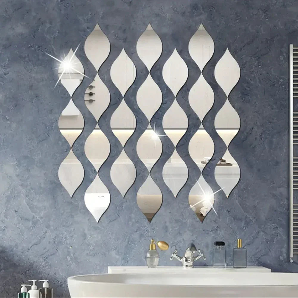 Acrylic Mirror Wall Decals – 12-Piece Leaf Design Stickers