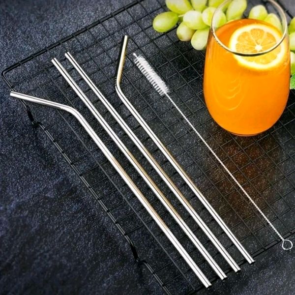 5-Piece Reusable Stainless Steel Metal Drinking Straw Kit