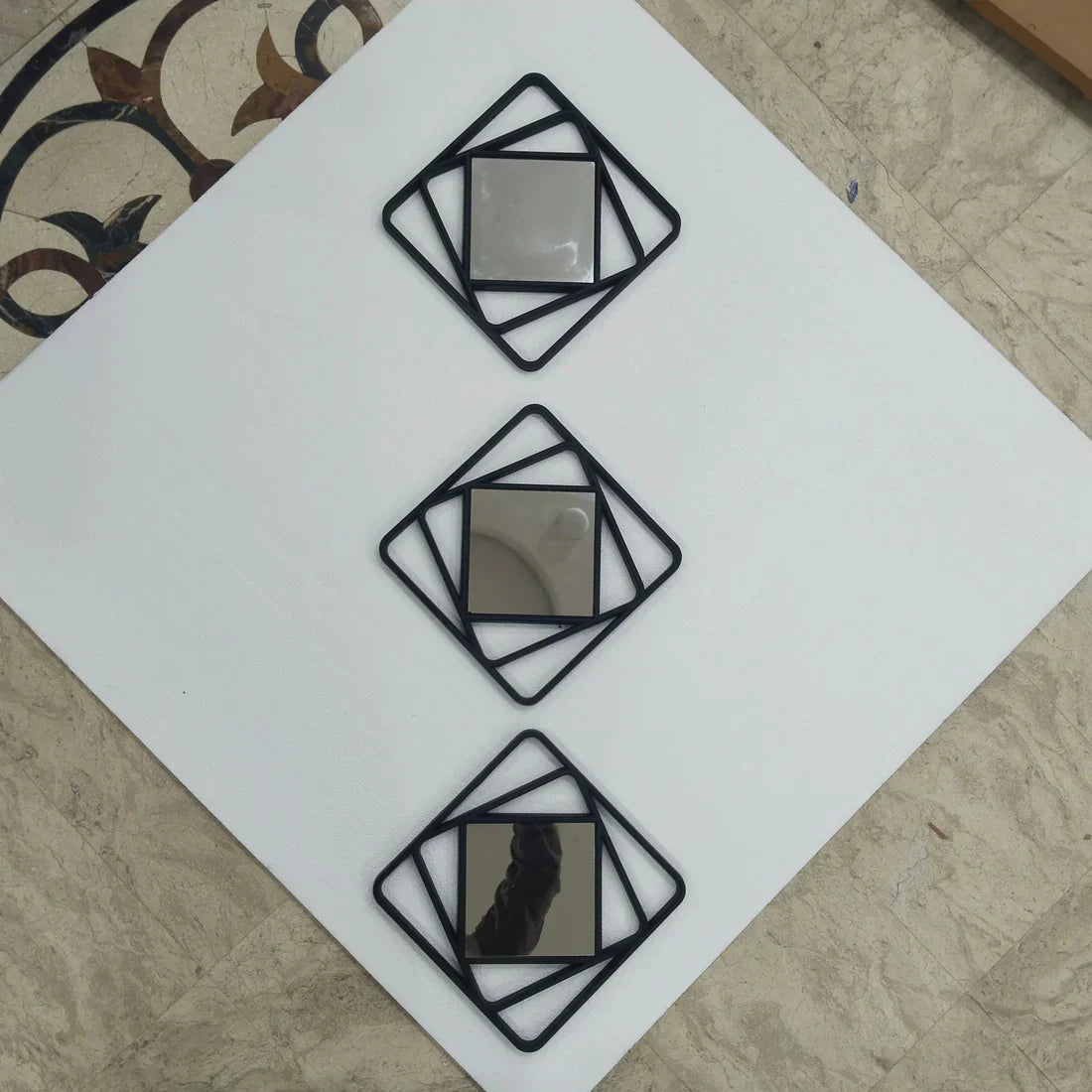 3Pcs Wooden Square Mirror