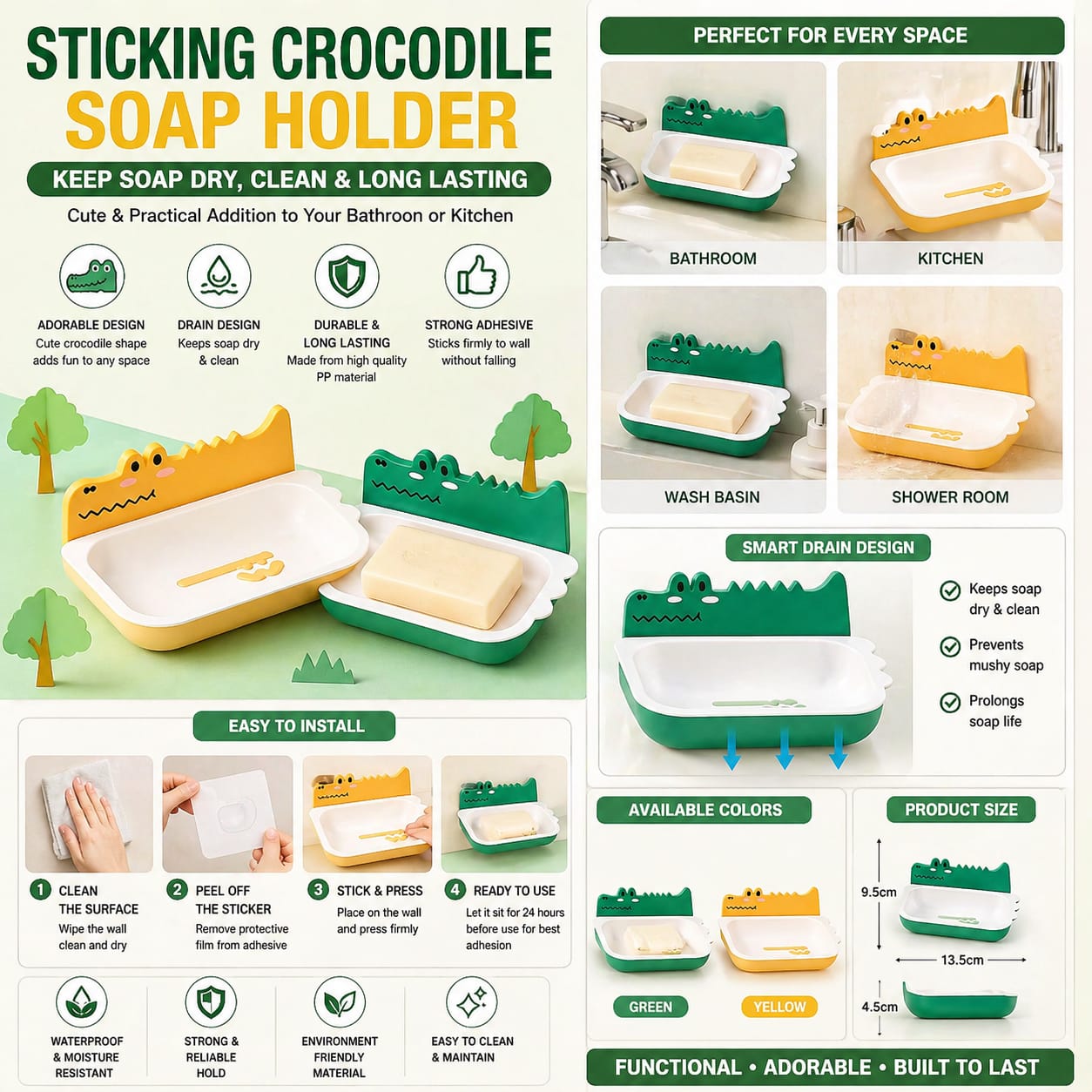 Stick-On Crocodile Soap Organizer