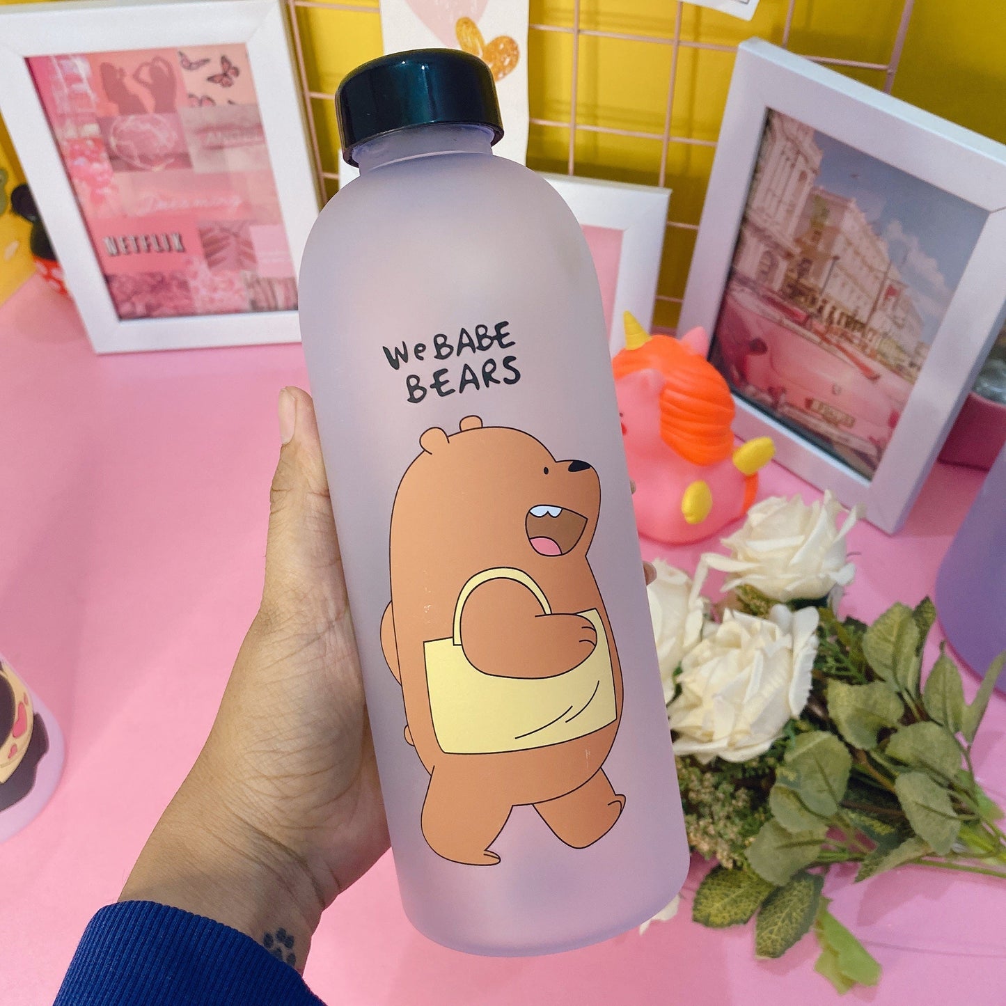 Cute Bear Print Kids Water Bottle — BPA-Free Leakproof