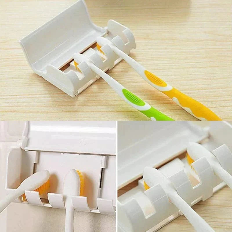 Wall-Mounted Automatic Toothpaste Dispenser With Brush Holder