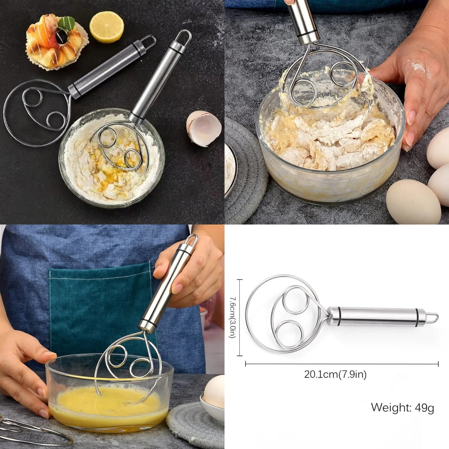 Stainless Steel Danish Dough Whisk — Bread Mixing Tool