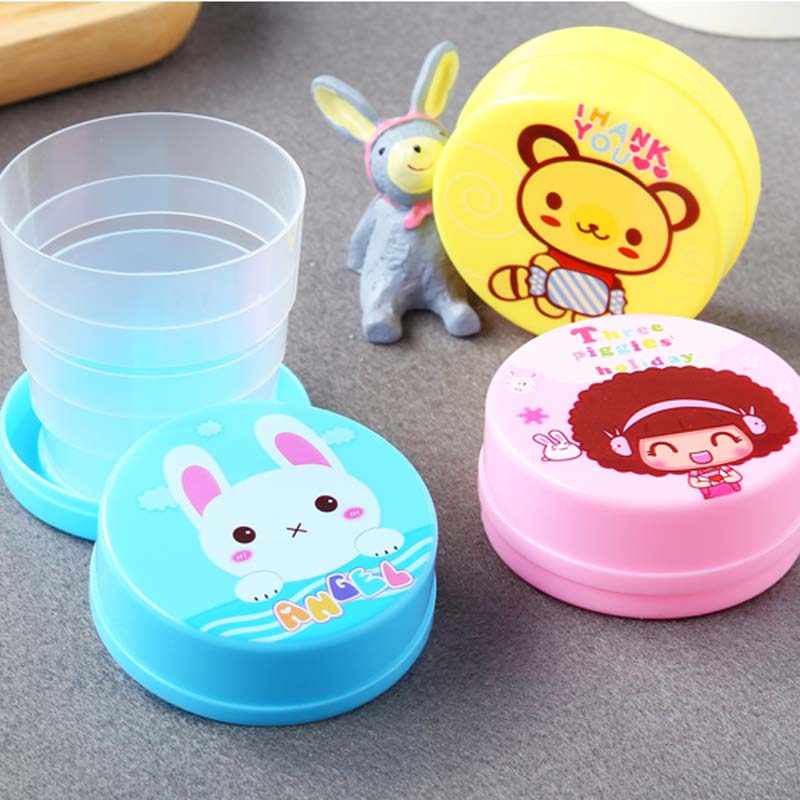 Portable Cartoon Printed Plastic Foldable Magic Cup Glass For Kids