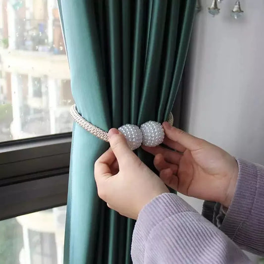 Magnetic Pearl Ball Curtain Tieback Rope — 1 Pair