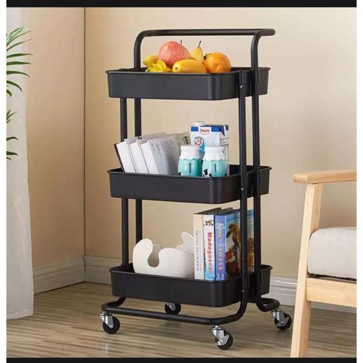 3-Shelf Rolling Storage Cart Trolley — Mobile Kitchen Rack