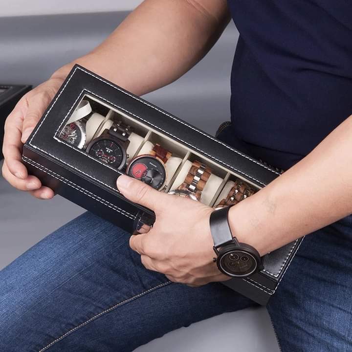Premium 6-Slot PU Leather Watch Storage Case