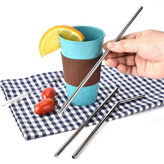 3-Piece Stainless Steel Metal Drinking Straw Reusable Straws+Cleaner Brush