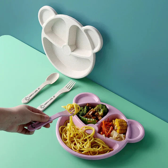 5-Piece Children Bear Plate Set With Dip Sections