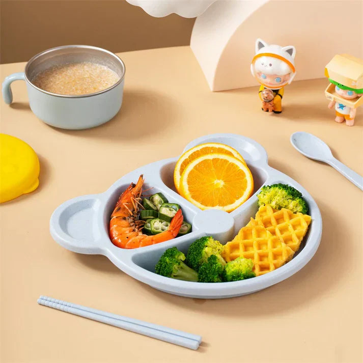 5-Piece Children Bear Plate Set With Dip Sections