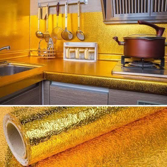 Golden Colour Kitchen Oil-Proof Heatproof Self-Adhesive Foil Sheet (60x200cm)