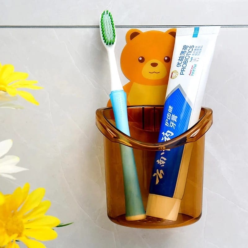 Cute Bear Wall-Mounted Toothbrush Holder — Bathroom Organizer