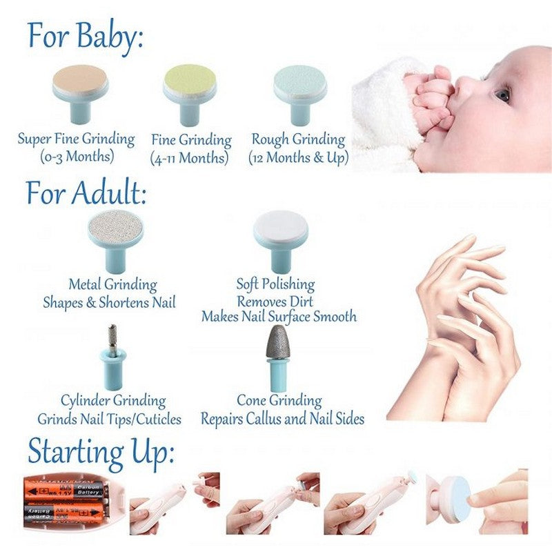 6-In-1 Safe Electric Baby Nail Trimmer & File Kit With Replacement Heads