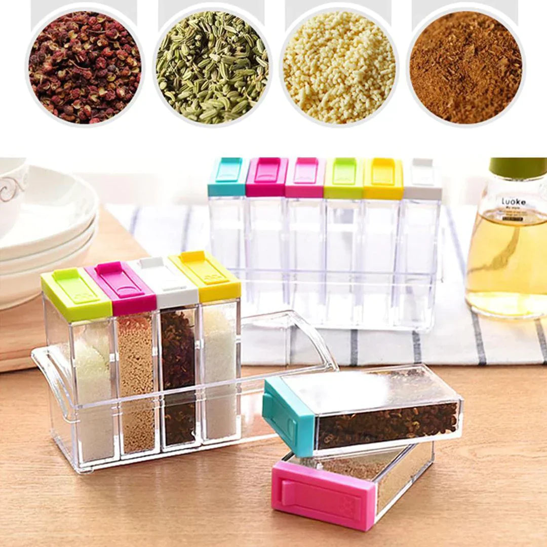 6-Piece Spice Jars Dispenser Masala Rack Easy Flow Storage Crystal Seasoning Box